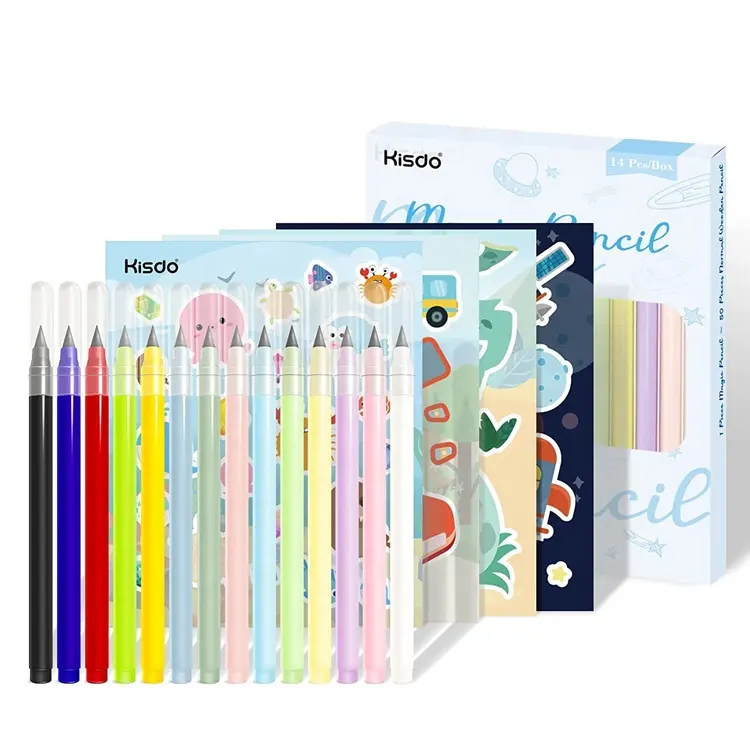 In Stock Unlimited Writing Eternal Pencil 14 Pack No Ink Technology Magic Pencils for Writing Painting Tool Kids With Sticker