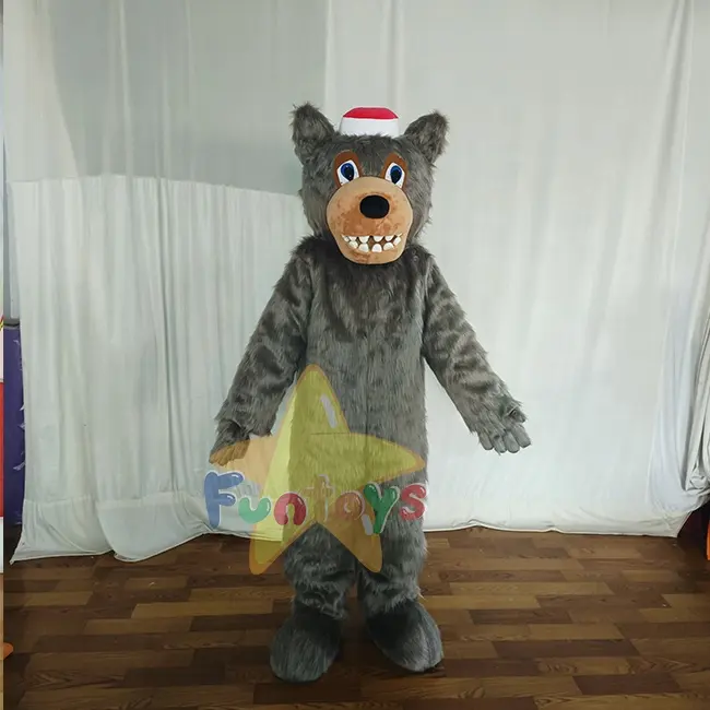 Funtoys fantasia de mascote lobo cinza de desenho animado personalizado, mascote de lobo fofo de desenho animado para grandes festas de eventos, venda imperdível