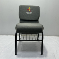 Chaise d'église de connexion avec porte-livres cadre en métal chaise d'église de pasteur gris utilisée pour la vente chaise d'église de conférence en tissu gris