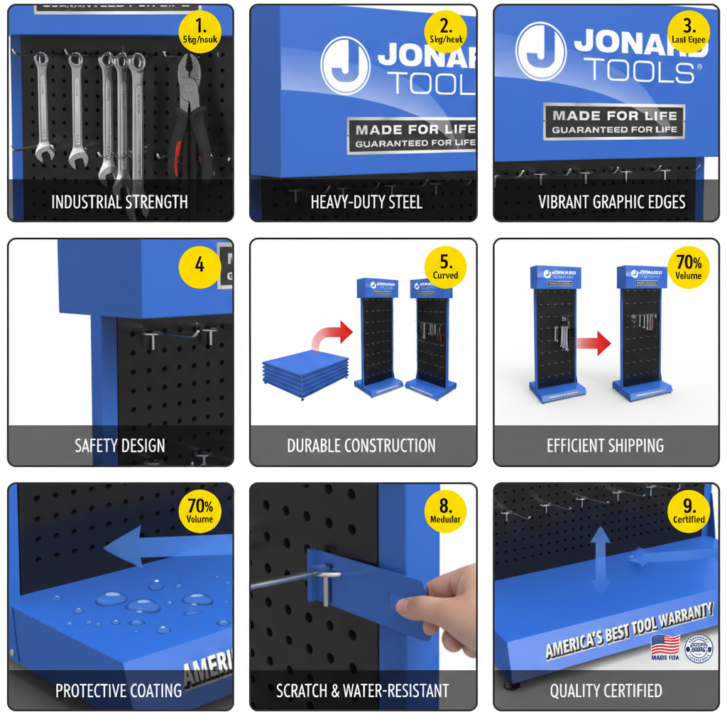 Custom Double-sided Steel Tool Holder Display Rack with Hooks for Garage Workshop — view 5