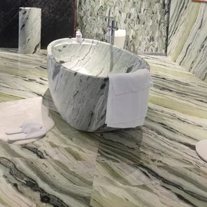 天然香格里拉绿色大理石石材独立式浴缸定制