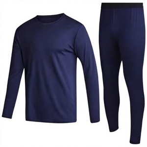 Men's Navy <b>Blue</b> Long Sleeve Compression <b>Base</b> <b>Layer</b> Set Quick Dry Activewear Full Coverage Sportswear Kit - Product Image 1