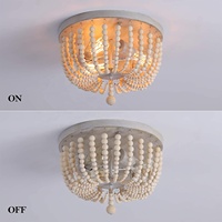 Lustre ovale en bois perlé, style bohème et rustique, avec douille E26, semi-encastré, pour couloir, chambre d'enfant, hôtel