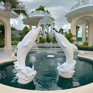 Вилла бассейн украшение ручной работы каменная статуя животных мраморная скульптура дельфина