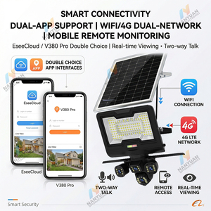 Lampadaire solaire tout-en-un avec caméra CCTV 4G WiFi, 3 objectifs 4MP PTZ, projecteur de sécurité LED étanche IP65 - Product Image 5