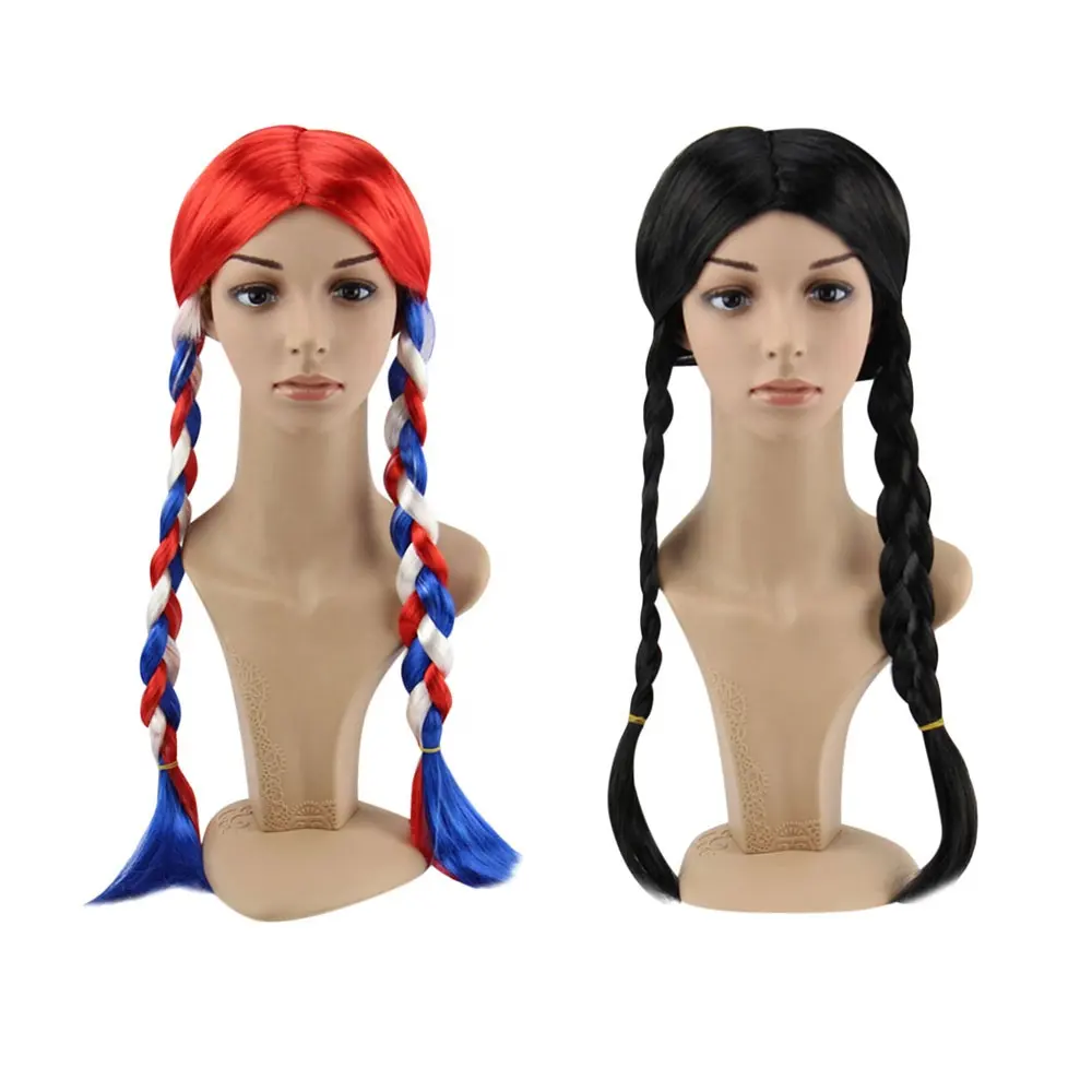 Hair Braids Braiding Hair For Women plait Free Hair Movie Cosplay Wig Party Wigs Black and The French flag Braid Wig Halloween