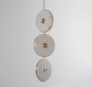 Modern Disc Style Natural Marble Pendant <strong>Light</strong> Luxury with Brass Spanish Alabaster for Hotel Lobby Living Room <strong>Island</strong> Villa Hall - Product Image 2