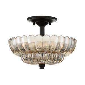 Lámpara de Techo Semi-Pendiente Industrial Moderna de Metal Negro y Cristal con Pétalos Ámbar, Iluminación Elegante para Hotel, Comedor, Espacio Abierto - Product Image 1