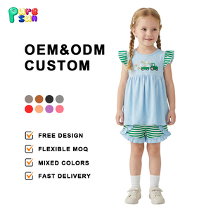 Puresun Oem Kids Clothes <strong>rainbow</strong> Tractor Embroidery Boutique Ruffle <strong>Shorts</strong> 100% Cotton Summer Girl Clothes 6-12 Years Kids - Product Image 1