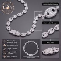 Kalung Moissanite Putih VVS GRA 12mm Hop 925 Perak Berlapis Rhodium Bebas Nikel Bebas Timbal Model Rantai Cuban Pig Nose untuk Pria
