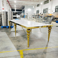 Table de salle à manger rectangulaire à cadre doré, fabrication directe d'usine, luxe, acier inoxydable, pour mariage, banquet, réception d'hôtel