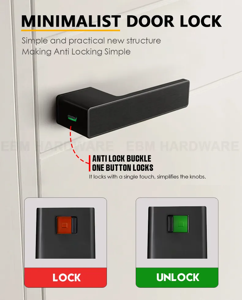 Manija de cerradura de puerta de aleación de zinc con llave Privacidad Manija de puerta minimalista moderna Cerradura Manija de puerta de madera magnética silenciosa