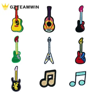Low Moq Garment Accessories Custom Embroidered Musical Instrument Music Bands Patches For Rock Clothes