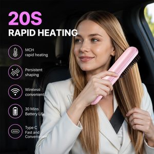 Peigne lisseur personnalisé avec logo, professionnel, sans fil, 4 niveaux de température réglables, brosse à cheveux à double usage (sec et humide) pour la maison - Product Image 2