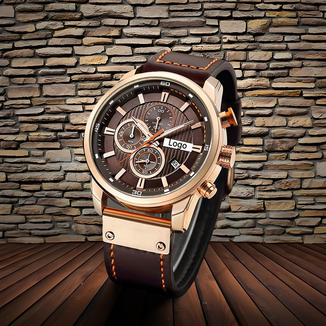 Low Price Factory Unisex 48mm Chronograph Quartz Watch Date Display Luminous Pointer Dial Leather Band-Fashion Business Style