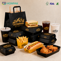 Ensemble d'emballages pour la restauration rapide personnalisés, boîte à hamburger en papier de qualité alimentaire, gobelet à frites, sac en papier pour la restauration à emporter HONPAK