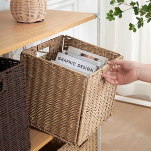 Tự Nhiên Chủ Tay Dệt Đồ Gia Dụng Tủ Quần Áo Tổ Chức Đóng Mở Wicker Lưu Trữ Giỏ Giấy Sợi Dây Thừng Cube Thùng Với Xử Lý - Product Image 4