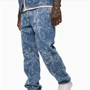 Ensemble veste et jean en denim de style hip-hop urbain, haute qualité, personnalisé, pour homme, en coton tissé, motif imprimé décontracté pour l'hiver - Product Image 1