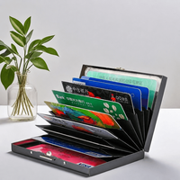 Dompet Kartu Kredit Minimalis Anti RFID dari Baja Tahan Karat dengan Penutup Tombol dan Logo Kustom untuk Pria
