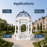 Gazebo classique en marbre blanc, 4 m de diamètre, colonnes corinthiennes, pavillon de jardin extérieur, fabricant sur mesure en gros