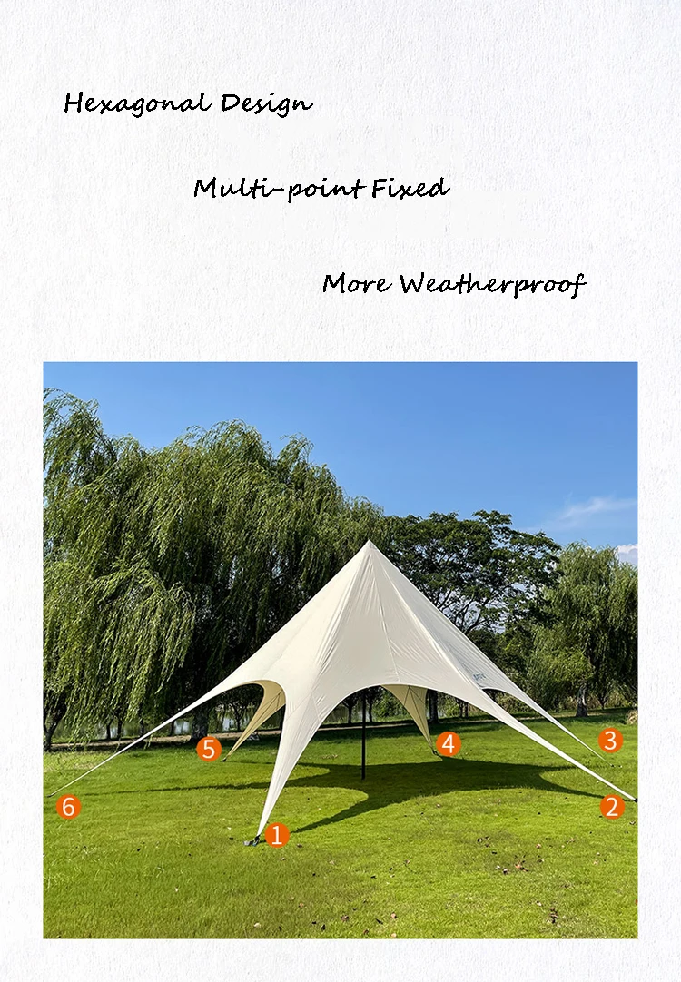 HT41R Hexagonal canopy  Picnic Tent  With High Quality  Sun Shelter Cotton Canopy For More Than 10 PersonTent Automatic