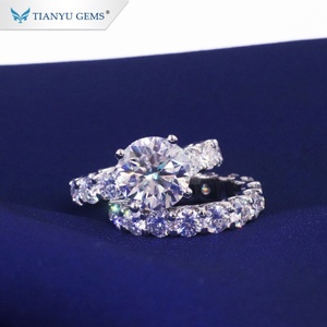 Tianyu Gems 5ct Diamond Moissanite 14K 18K Juego de anillos de boda de oro amarillo sólido - Product Image 2