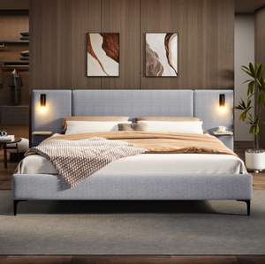 Cama King Size de Lujo con Estructura de Madera Tapizada, Diseño Moderno, Cama Doble, Muebles de Dormitorio para Sala de Estar - Product Image 1