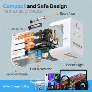 Worldplug Cargador de pared USB todo en uno Adaptador de viaje con función PD para auriculares y portátiles Enchufe de carga internacional - Product Image 5