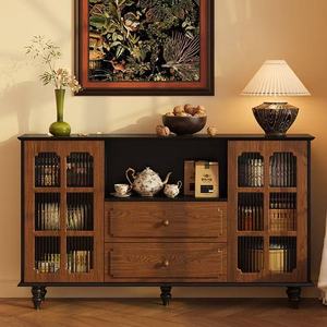 Buffet mural ultra-fin de style médiéval avec rangement intégré, étagère en bois massif, idéal pour salle à manger étroite ou restaurant - Product Image 2