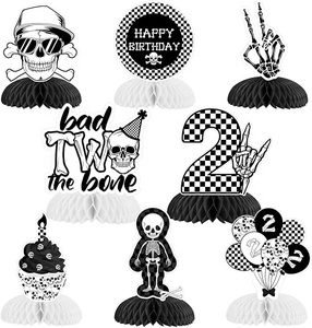 8 pièces Décorations d'anniversaire <span class=keywords><strong>Bad</strong></span> Two the Bone Centre de table nid d'abeille <span class=keywords><strong>Bad</strong></span> Two the Bone Décoration Rock and Roll pour le 2ème anniversaire - Product Image 1