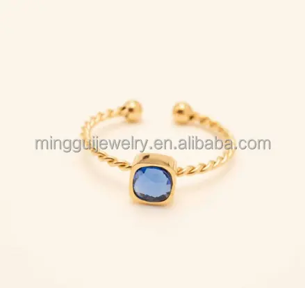 INS Fashion zircon ring Stainless steel gold plated twist band open ring