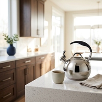 Bouilloire sifflante moderne en acier inoxydable poli miroir, compatible induction, écologique, sans revêtement, pour la maison et les hôtels