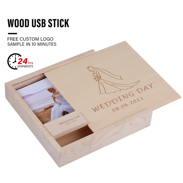 USB 2.0 Flash Drive Wooden Photo Album Box Free Custom Logo 3 Year Warranty Creative Gift