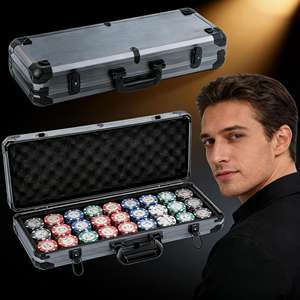 กล่องใส่ชิปโป๊กเกอร์อะลูมิเนียม 500 ชิ้น กล่องเก็บชิปการ์ด ป้องกันได้อย่างสมบูรณ์แบบ ไม่รวมชิป การ์ด และลูกเต๋า - Product Image 1