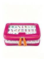 Sac de transport portable en PU pour Mahjong américain, sac de rangement transparent pour tuiles de Mahjong avec tirette à pompon, personnalisation du logo prise en charge