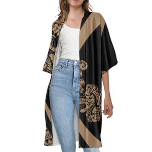 Desain Tato Polinesia Samoa, Cardigan Pendek Musim Panas, Mantel Trench Biru Muda, Kasual Longgar Ukuran Besar, Kimono Cardigan - Product Image 2