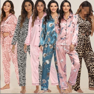 <span class=keywords><strong>Moda</strong></span> Sexy Smooth Printed Stripe manga larga <span class=keywords><strong>y</strong></span> pantalones largos 2 piezas Set Home Wear <span class=keywords><strong>Pijamas</strong></span> secretos para mujer - Product Image 1