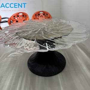 Table à manger ronde en fibre de verre, style feuille de lotus, avec piétement en forme de sablier côtelé et plateau en verre trempé, pour une décoration moderne et luxueuse de la maison - Product Image 4