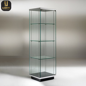 Bán buôn thương mại phong cách trong suốt Tempered Glass vitrine Showcase với kệ - Product Image 4