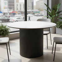 Ensemble de table et chaises modernes rondes 4/6 places avec plateau en pierre frittée blanche et base en bois noir, table de cuisine minimaliste