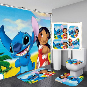 Set <span class=keywords><strong>da</strong></span> 4 Pezzi Personalizzato con Tappetino Antiscivolo per Bagno, Copriwater, Tappeto <span class=keywords><strong>da</strong></span> Doccia e Tenda <span class=keywords><strong>da</strong></span> Doccia con Ganci, Impermeabile e Lavabile - Product Image 4