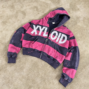 Sudadera con Capucha Personalizada para Hombre, Estilo Oversize, Hombros Caídos, Estampado a Rayas, Lavado Ácido, 500gsm, Estilo Urbano Vintage - Product Image 1