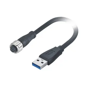 M12 A Code female 8 Pin to USB 3.0 male connector molded 1M PVC AWG 24*2C+AWG 28*3P cable