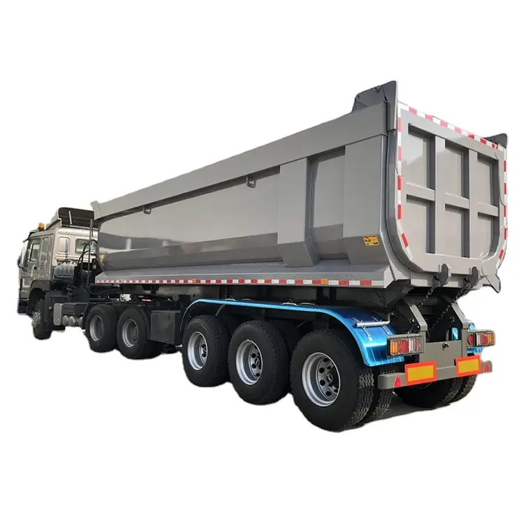 Tri-axle u bentuk hidrolik grain camion-remorques dumping belakang akhir dump tipper semi truk trailer untuk truk