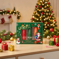 Coffret de baumes à lèvres hydratants saveur fraise, lot de 3, en plastique, étanche, idéal pour Noël, faible MOQ, vente en gros