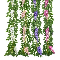 Guirlande de glycine artificielle en soie pour décoration d'arche de mariage, feuilles vertes style vigne, fleurs dorées pour extérieur