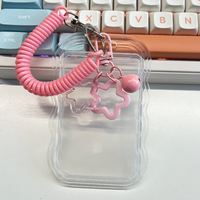 Porte-cartes transparent mignon - Étui de protection pour badge d'identité en PVC transparent avec cordon de téléphone en spirale et breloque étoile, porte-clés pour carte d'étudiant