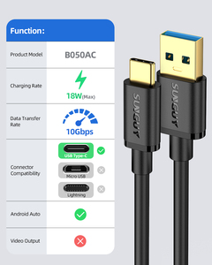 Câble de charge rapide USB vers Type-C 18W SUNGUY, petit MOQ, câble de données USB personnalisé pour téléphones et ordinateurs portables, cable de carga, cavo di ricarica - Product Image 2