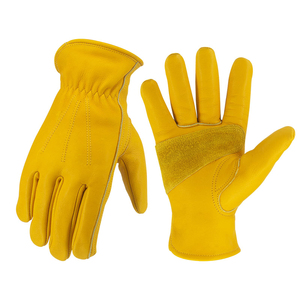 Gants de travail en cuir de vachette souple jaune pour hommes et femmes, idéaux pour la randonnée, le camping, l'escalade, la construction, la conduite et le jardinage en extérieur. - Product Image 1