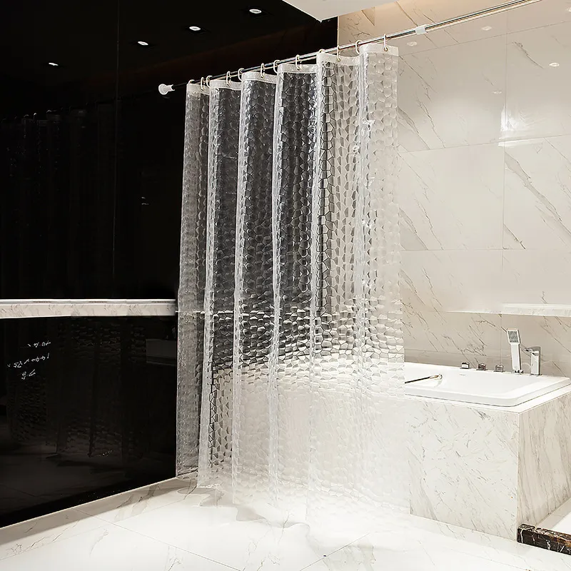European Waterproof Transparent Clear PVC Bathroom Shower Curtain 3D Plastic Clear PVC Bath Shower Curtain